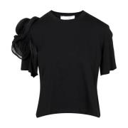Zwart Katoen Crew Neck T-shirt Kaos , Black , Dames