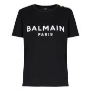 Wit Logo Print Crew Neck T-Shirt Balmain , Black , Dames
