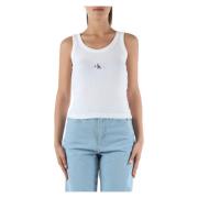 Geribbelde katoenen stretch tanktop Calvin Klein Jeans , White , Dames