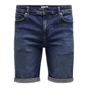 Slim Fit Jeans-Shorts met Riemlus Only & Sons , Blue , Heren