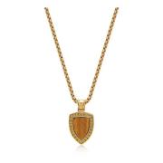 Gold Necklace with Brown Tiger Eye Shield Pendant Nialaya , Yellow , H...
