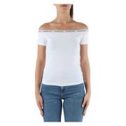 Stretch Katoenen Top met Logo Print Calvin Klein Jeans , White , Dames