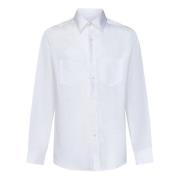 Witte Linnen Overhemd met Zakken Low Brand , White , Heren