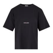 Zwart Logo T-shirt Crew Neck Saint Laurent , Black , Dames
