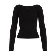 Zwarte Geribbelde Trui met Boothals Courrèges , Black , Dames