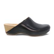 Zwarte leren klomp met beige sleehak Dansko , Black , Dames