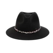 Zwarte wollen Fedora hoed met Tweed Braid Maison Michel , Black , Dame...