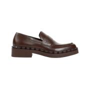 Bruin lederen Rockstud Loafer Valentino Garavani , Brown , Heren