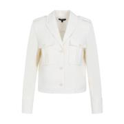 Ivory Wool Boxy Jacket Theory , White , Dames