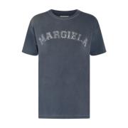 Blauw Katoenen Logo Print T-Shirt Maison Margiela , Blue , Dames