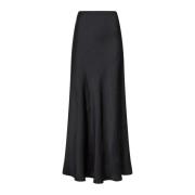 Elegant Bias Cut Sateen Maxi Skirt Neo Noir , Black , Dames