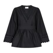 Gesmockte Tape Blouse Neo Noir , Black , Dames