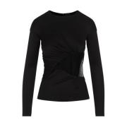 Zwarte Gedrapeerde Top met Mesh Detail Givenchy , Black , Dames