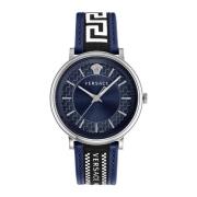 Blauwe V-Circle Horloge Leder/Textiel Band Versace , Blue , Heren