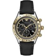 Klassieke Chrono Horloge Zwart Leer Zilver Goud Staal Versace , Multic...