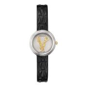 V-Virtus Leren Band Horloge Versace , Gray , Dames