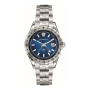 Blauw Roestvrij Stalen GMT Horloge Versace , Gray , Heren