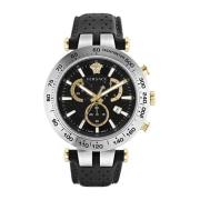 Bold Chrono Zwart Leren Herenhorloge Versace , Gray , Heren