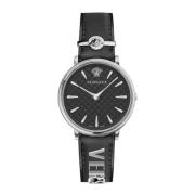 V-Circle Dameshorloge Zwart Leer Versace , Gray , Dames