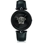 Empire Zwart Leren Quartz Horloge Versace , Black , Dames