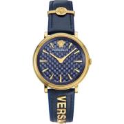 Cirkel Blauw Leren Dameshorloge Versace , Blue , Dames