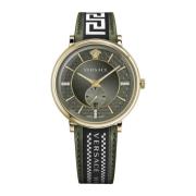 V-circle Multifunctioneel Leren Horloge Versace , Multicolor , Heren