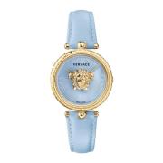 Blauw Lederen Gouden Stalen Horloge Versace , Multicolor , Dames