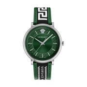 Militair Groene Wijzerplaat Leren Horloge Versace , Multicolor , Heren