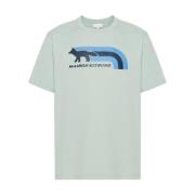 Blauw T-shirt met Silk-Screen Print Maison Kitsuné , Blue , Heren