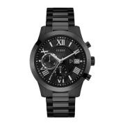 Atlas Roestvrijstalen Datum Horloge Guess , Black , Heren