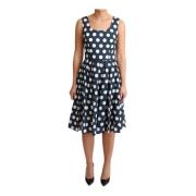 Blauwe Polka Dot A-lijn Midi Jurk Dolce & Gabbana , Multicolor , Dames