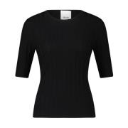 Zwart Merinowollen Gebreid Shirt Allude , Black , Dames
