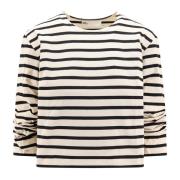 Gestreept katoenen T-shirt met bloemenborduursel Tory Burch , Beige , ...