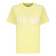 Gele Katoenen T-shirt Ronde Hals Korte Mouwen Msgm , Yellow , Dames