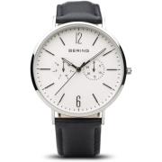 Klassiek Leren Horloge Zwart Wit Bering , Black , Heren