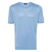 Luxe Zijden T-shirt, Made in Italy Barba , Blue , Heren