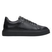 Luxe Zwarte Leren Sneakers Estro , Black , Heren