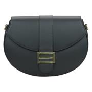 Luxe Zwarte Leren Handtas Estro , Black , Dames