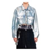 Foiled Denim Cut-Off Jacket Doublet , Blue , Heren