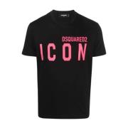 Icon Print T-Shirt in Zwart en Fuchsia Dsquared2 , Black , Heren