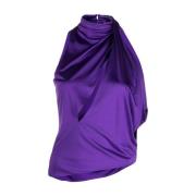 Paarse Halternek Top met Satijnen Afwerking Versace , Purple , Dames