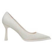 Lichte Beige Denim Pumps met Stabiele Hak Estro , Beige , Dames