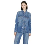 Denim Shirt met Metalen Versieringen Paco Rabanne , Blue , Dames