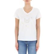 Sportieve Katoen Stretch V-Hals Sweater Liu Jo , White , Dames