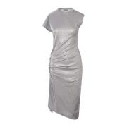 Zilver Lurex Gedrapeerde Midi Jurk Paco Rabanne , Gray , Dames