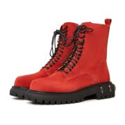 Stijlvolle Lace-Up Enkellaarzen Cesare Gaspari , Red , Dames