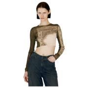 Mesh Cartouche Print Crop Top Jean Paul Gaultier , Multicolor , Dames