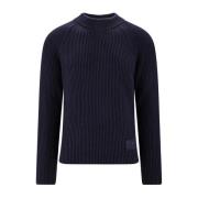 Geribbelde Crewneck Sweater met Logodetail Ami Paris , Blue , Heren