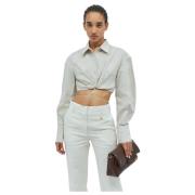 Klassieke Lange Mouw Katoen Linnen Shirt Jacquemus , White , Dames