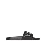 Zwarte Slide Sandalen Vltn Logo Valentino Garavani , Black , Heren